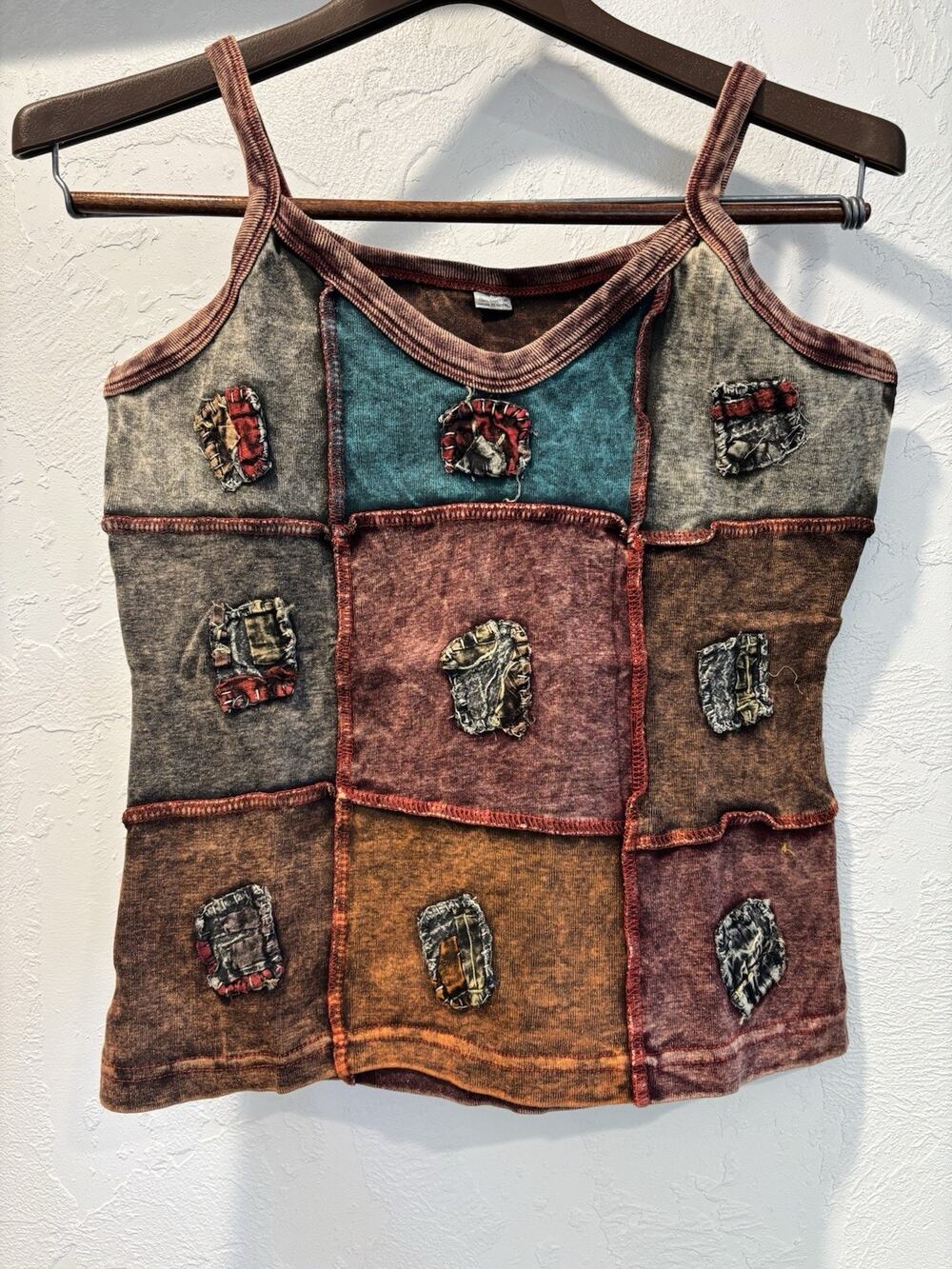 Handmade Nepal Patchwork Cotton Tank Top Boho Hippie Festival Stonewashed